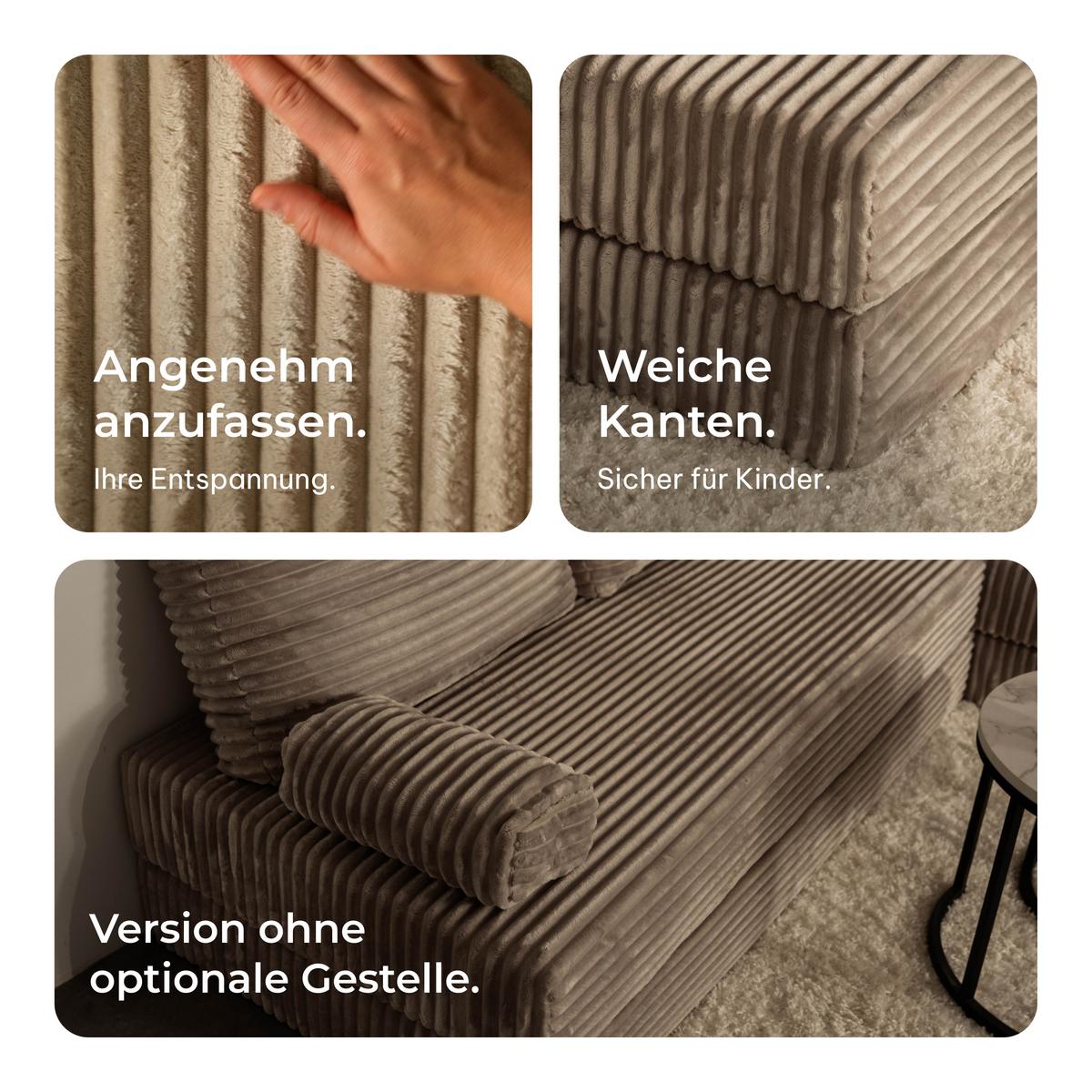 ECKSOFA ANKO modulares Boneless Sofa mit Schlaffunktion Hellgrau Kordstoff - Grau, Textil (270/160cm) - MASSENO