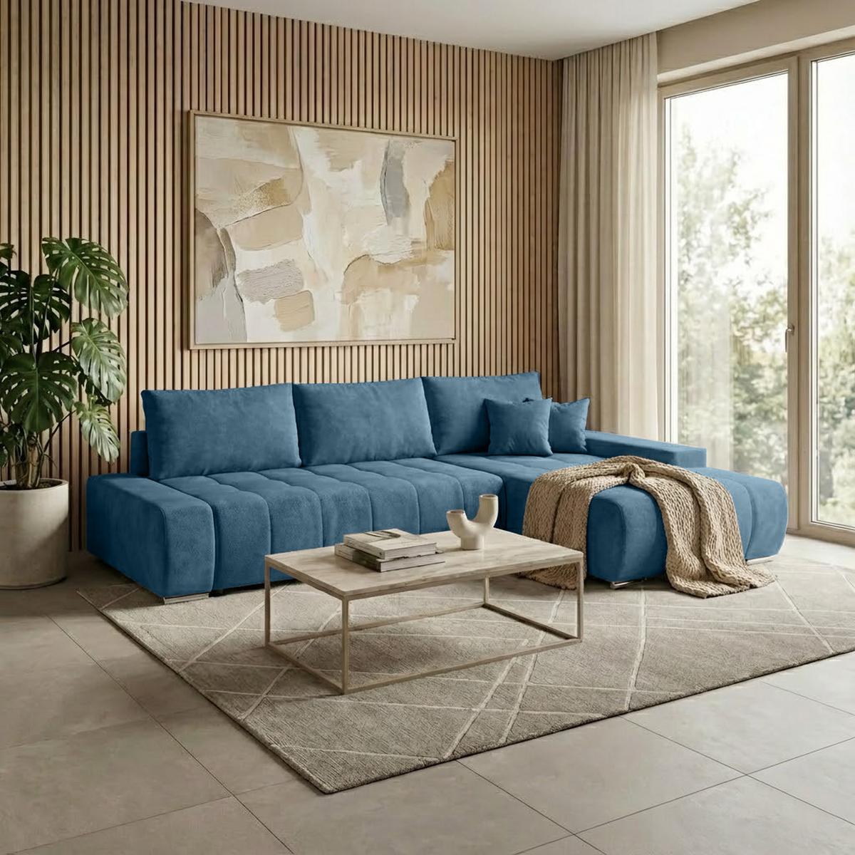 ECKSOFA Draco L blau rechts - Blau/Chromfarben, Textil/Metall (267/186cm) - Beautysofa
