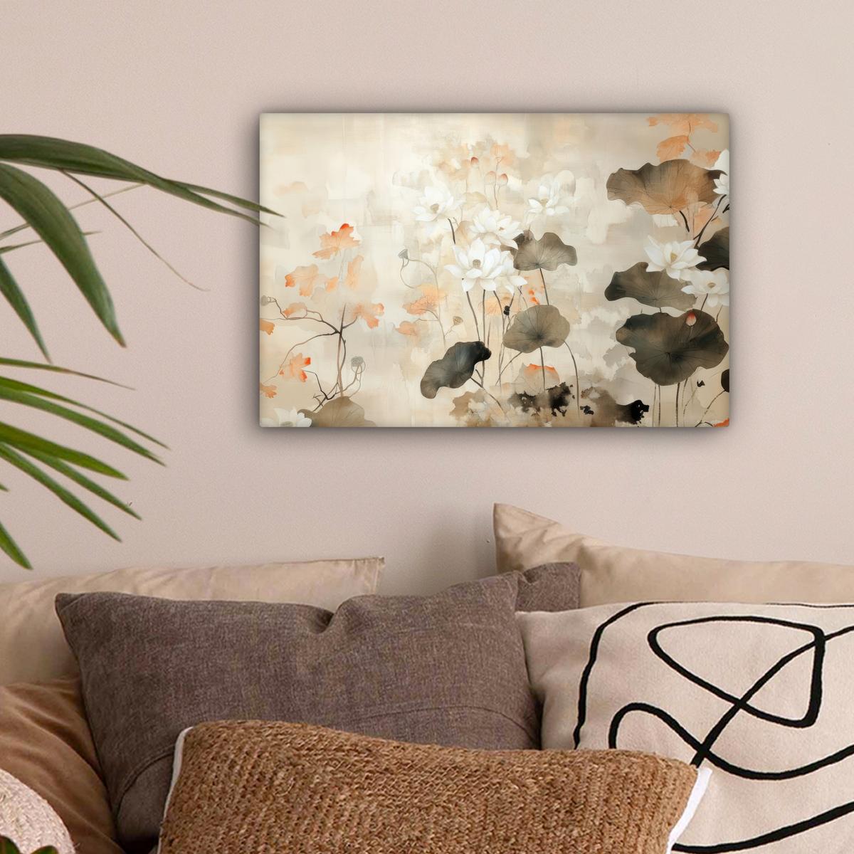 LEINWANDBILD Blumen - Japandi - Wabi sabi Deko Schlafzimmer 30x20 cm - Sandfarben, Textil (30/20cm) - MuchoWow