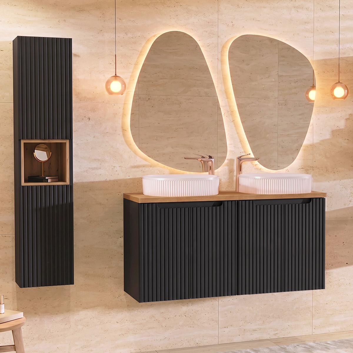 BADMÖBEL 120cm Riva 2er-Set Schwarz und Holz - Schwarz, Holzwerkstoff (120/57/40cm) - Petits-meubles