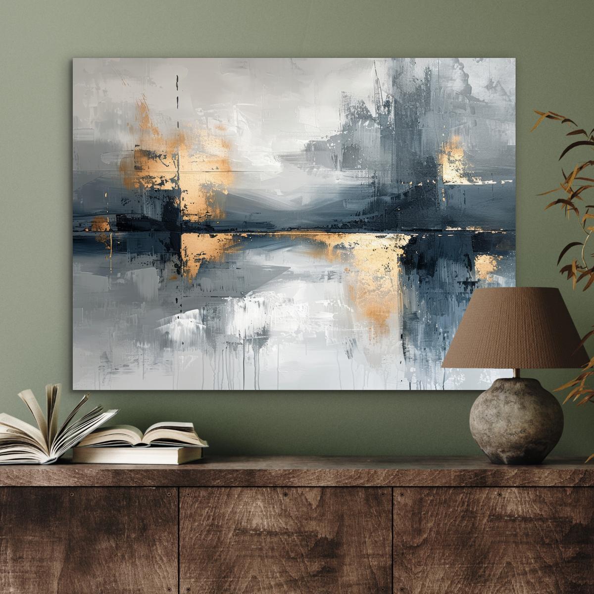 METALLBILD Kunst - Grau - Gold - Abstrakt 80x60 cm - Dunkelgrau, Metall (80/60cm) - MuchoWow