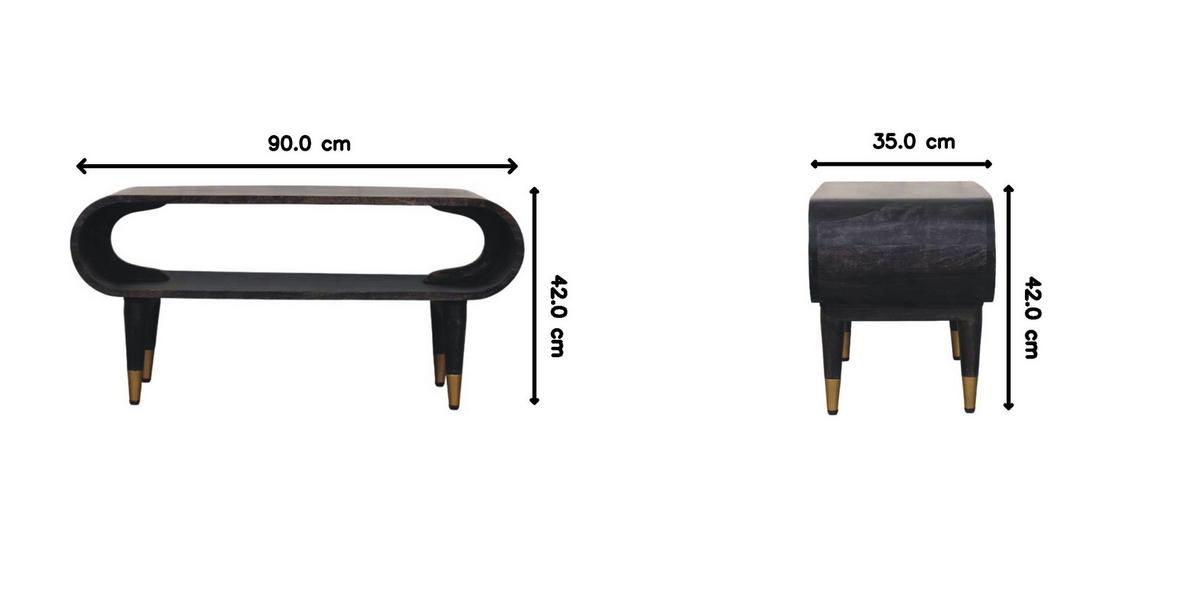 TV-MÖBEL Geschwungte Kante, Offenes Fach und Messing-Akzente, Schwarz - Schwarz, Holz (90/42/35cm) - Artisan Furniture