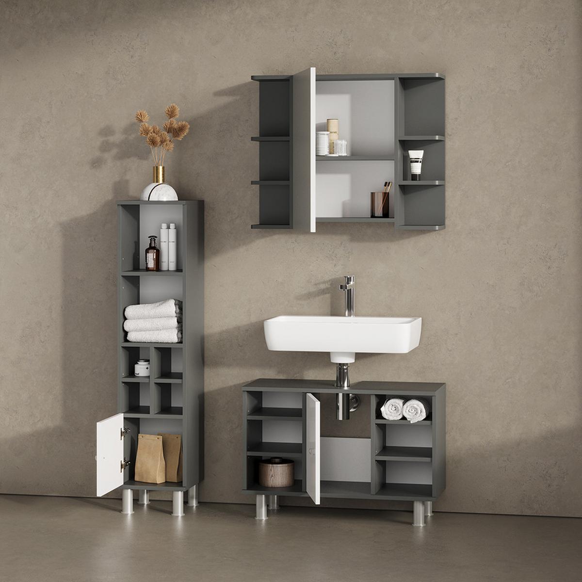 BADMÖBEL-SET Fucino Anthrazit 2 Teile, Unterschrank 80 cm - Anthrazit, Holzwerkstoff (80/54/32cm) - Livinity®