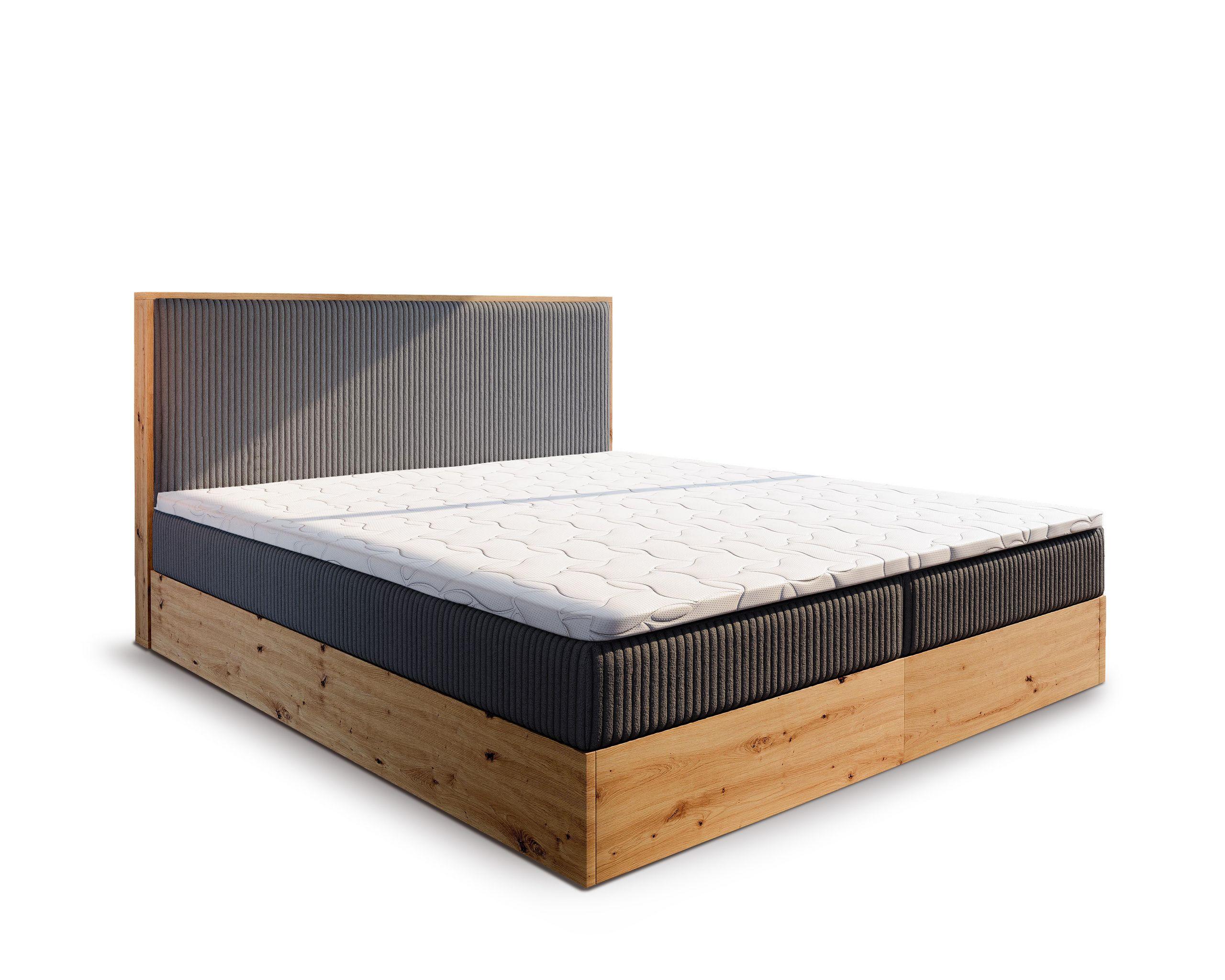 BOXBETT VERDON 180x200 cm mit Matratze und Topper - Graphitfarben - Graphitfarben, Holz (180/200cm) - MASSENO