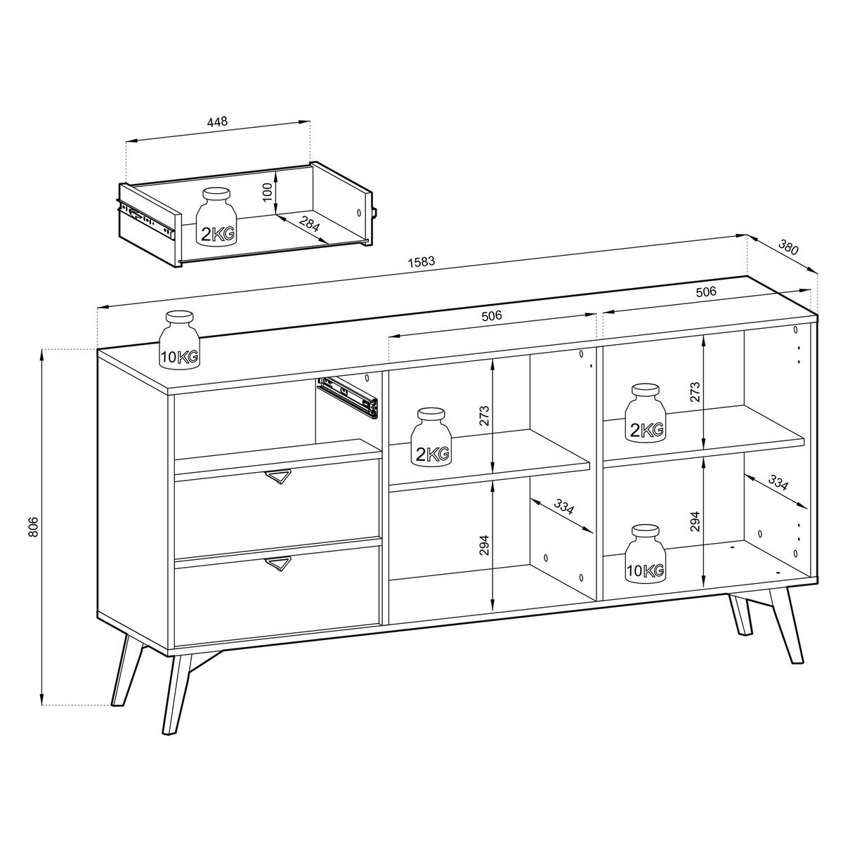SIDEBOARD FORESTA 158/80/38 cm mit 3 Schubladen 2 Türen Hellgrün - Hellgrün/Kieferfarben, Holzwerkstoff (158/80/38cm) - MASSENO