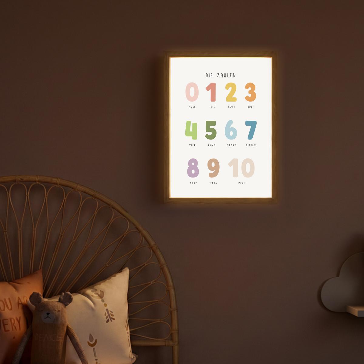 NACHTTISCHLAMPE MIT AKKU Pädagogisch - Zählen lernen - Weiß - Farben - 1-10 30x40 cm - Weiß, Holzwerkstoff (8/30/40cm) - OnlyWow