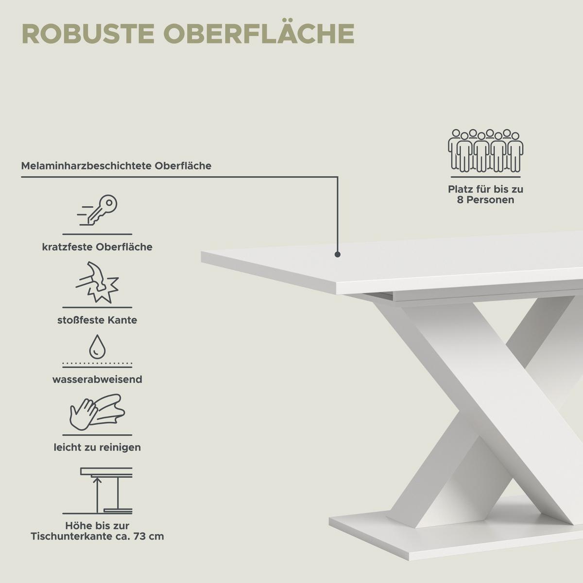 ESSTISCH weiß, Küchentisch ausziehbar 150 - 190 cm - Weiß, Holzwerkstoff/Metall (150/90/76cm) - Inn.Furn
