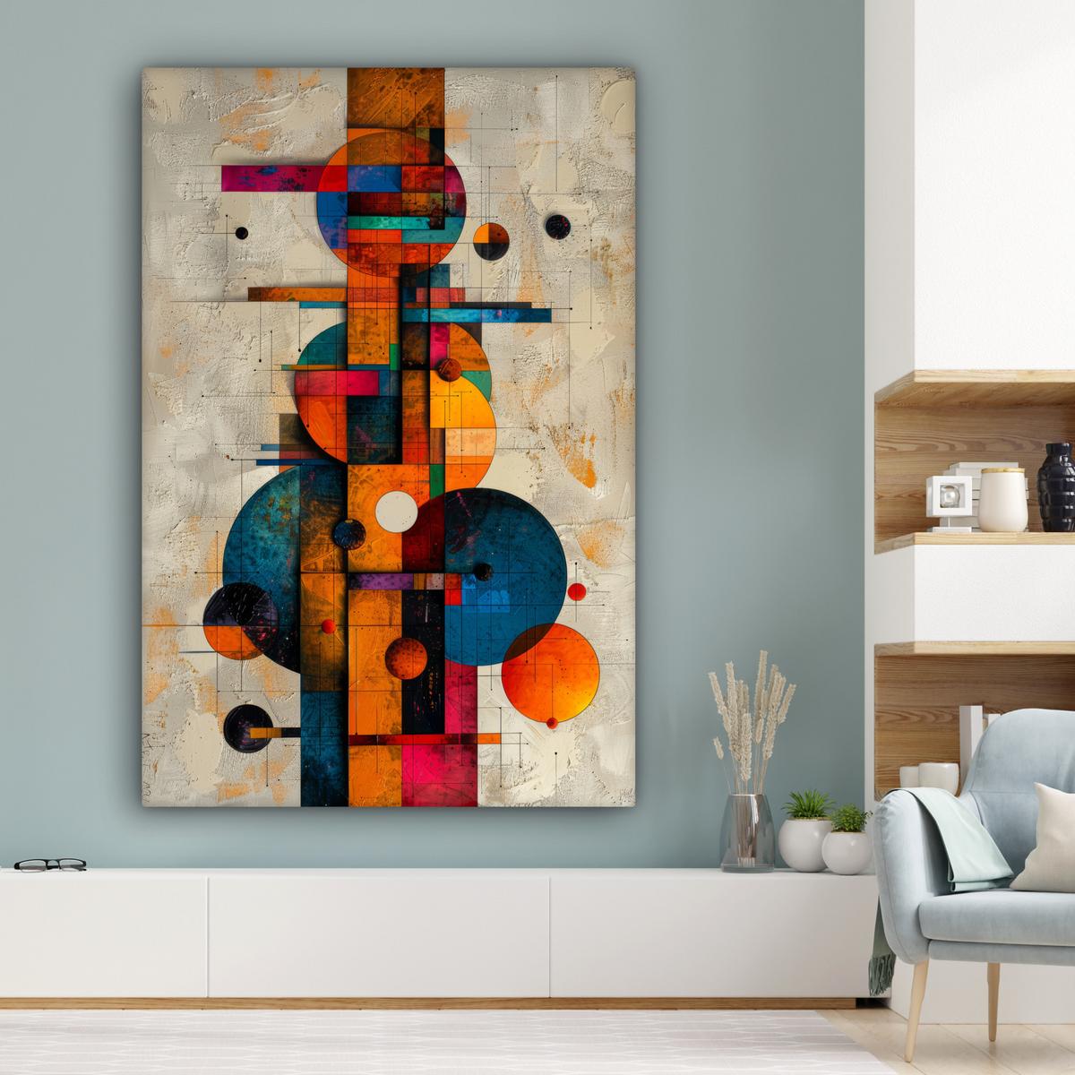 LEINWANDBILD Vintage - Moderne Kunst - Orange - Geometrische Formen Deko Groß 90x140 cm - Multicolor, Textil (90/140cm) - MuchoWow