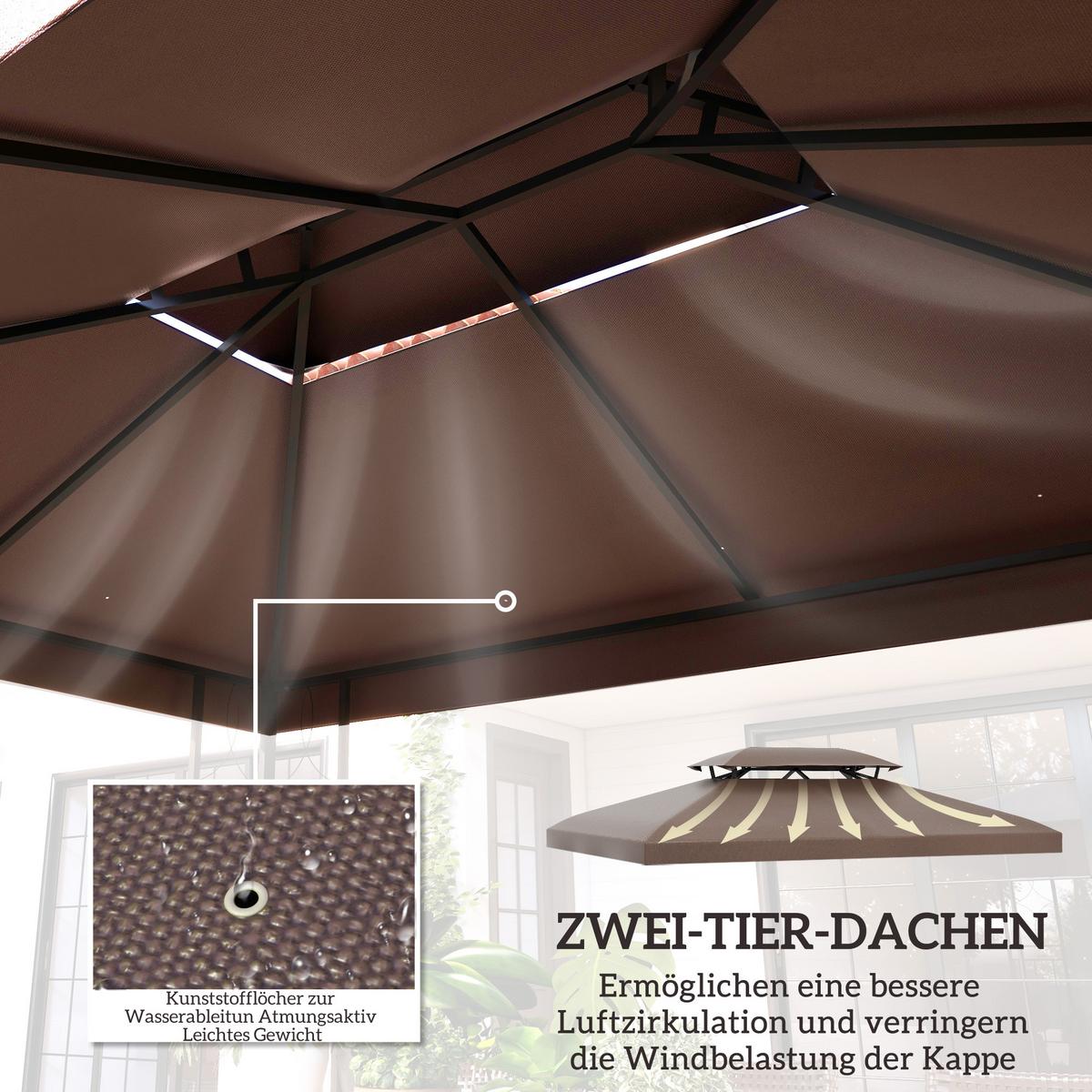 PAVILLONDACH, Polyester, Kaffee - Braun, Kunststoff (300/20/400cm) - Outsunny