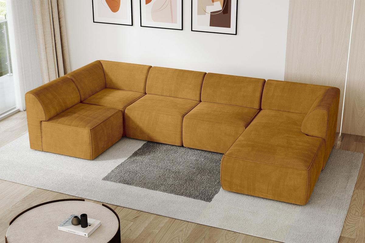 WOHNLANDSCHAFT Ottomane Rechts MOVO-L 345x180x78 cm Senffarbe Cord - Honig, Holzwerkstoff/Kunststoff (180/78/345cm) - ALTDECOR