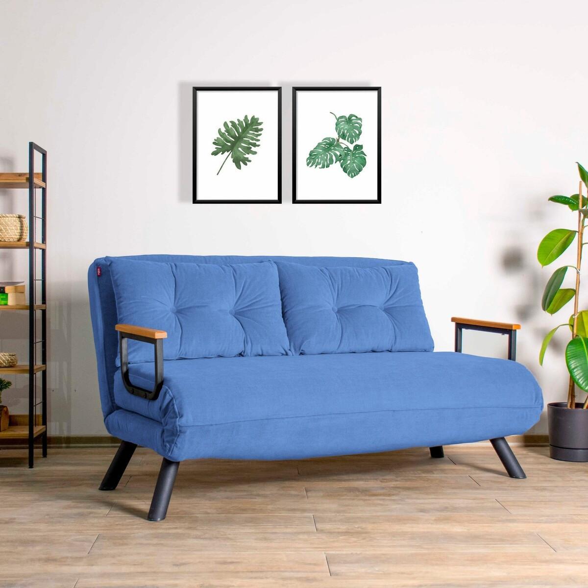 SCHLAFSOFA für 2 Personen mit Stoffbezug und Metallfüßen 133/50/41 cm - Blau, Metall (50/41/121cm) - Calicosy