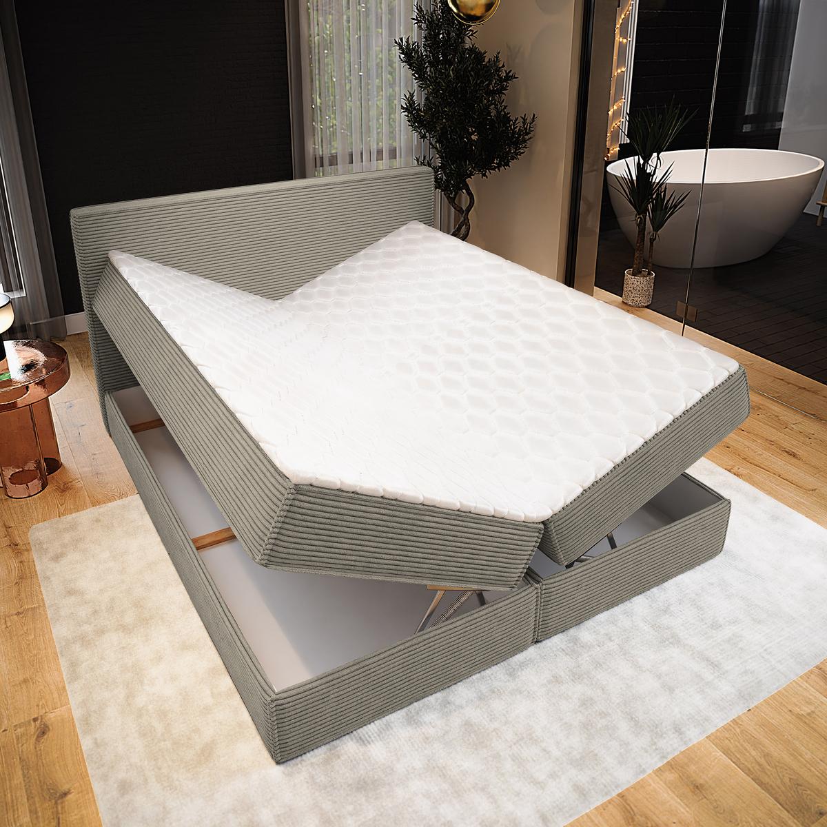 BOXBETT PELLIO 160x200 cm mit Matratze und Topper - Beige - Beige, Holz (160/200cm) - MASSENO