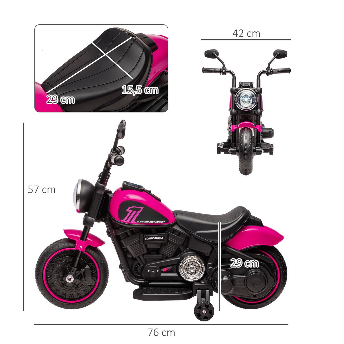 KINDER Elektro-Motorrad Kindermotorrad 6V Kinderfahrzeug für 1,5-3 Jahre Rosa - Rosa, Metall (76/42/57cm) - HOMCOM