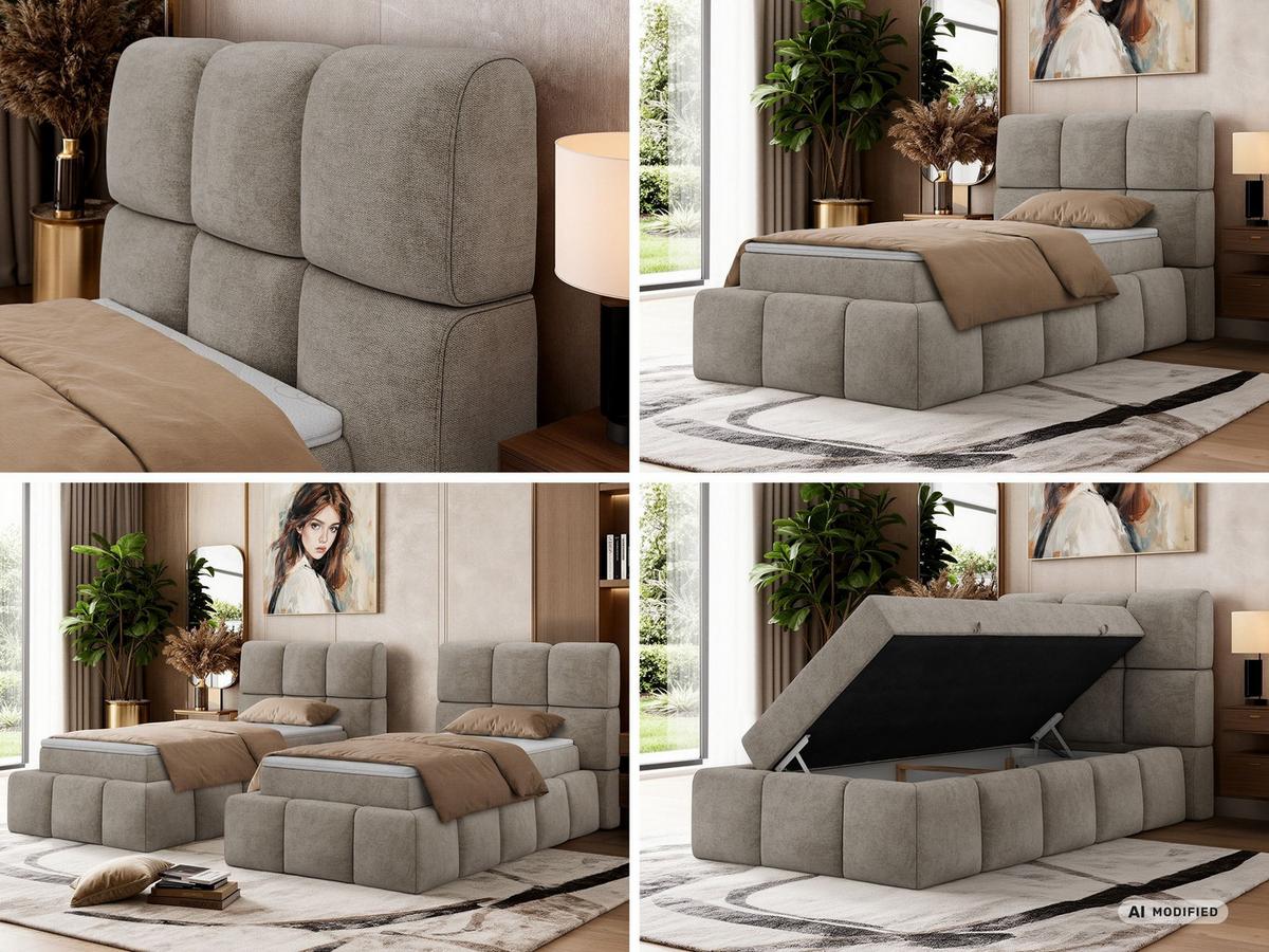 BOXBETT NIRA 90/200 - Greige Stukture - Topper T25 - H4 - Greige/Schwarz, Kunststoff/Textil (200/90cm) - MKS