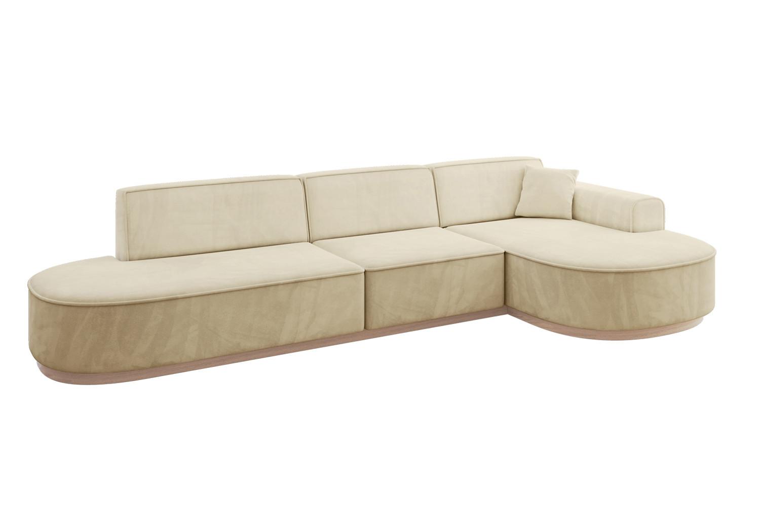 ECKSOFA Ottomane Rechts MARI-L2-v1 - 328x171x83 cm Beige Velours - Beige, Holzwerkstoff/Textil (171/328cm) - ALTDECOR