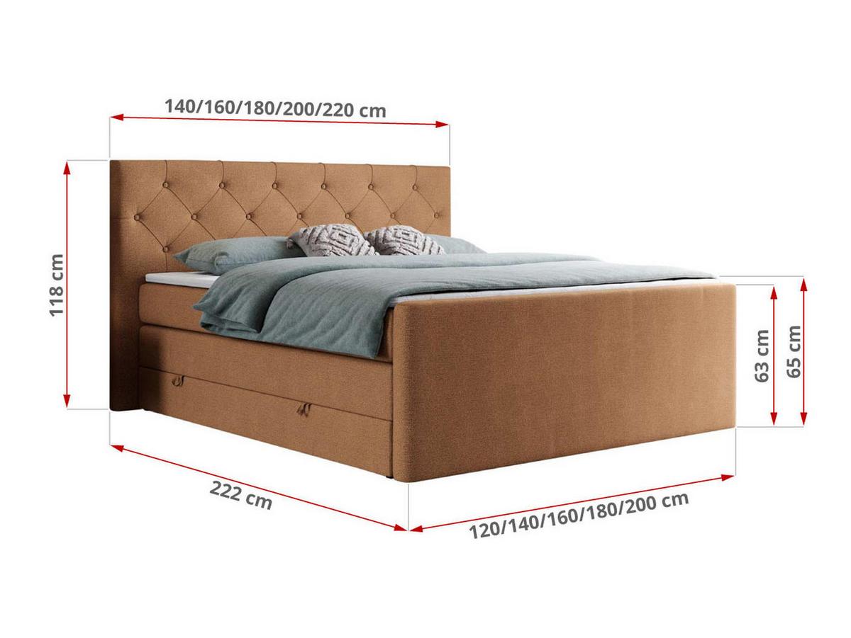 BOXSPRINGBETT KING VELEN 200/200 Orange Struktur - H3 - Orange, Holz/Textil (200/200cm) - MKS