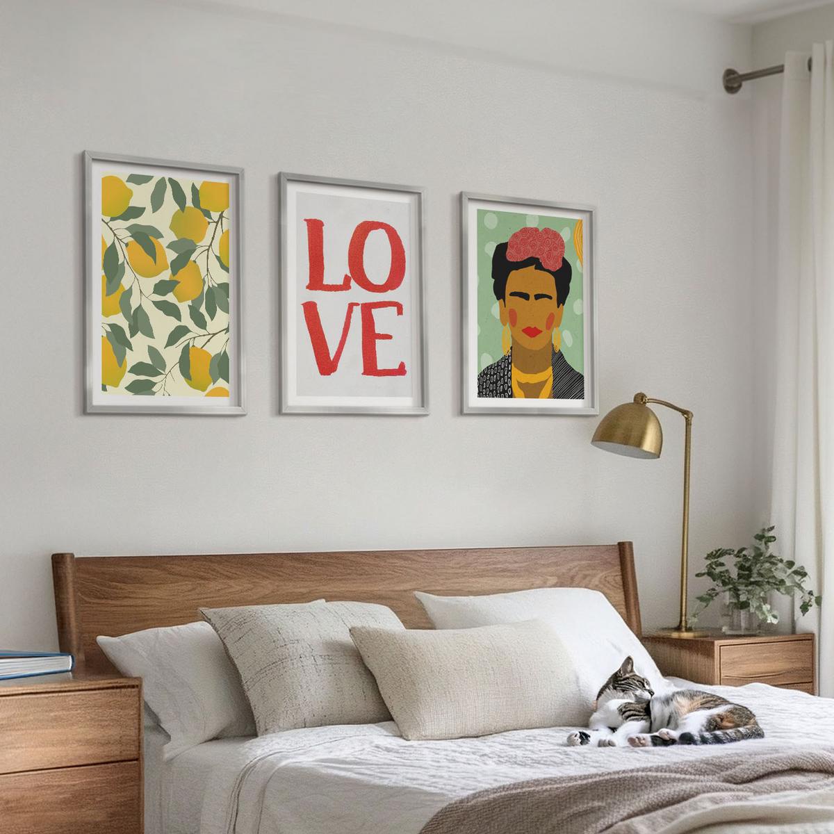 BILDER SET 3er Set - 40x60 cm Silberner Rahmen - Lemons LOVE Porträt von Frida - Silberfarben, Kunststoff (40/60cm) - TULUP