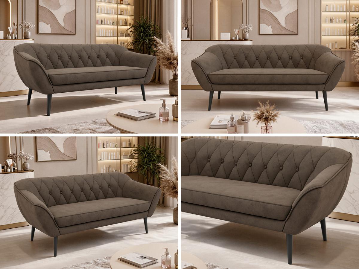 3-SITZER-SOFA PIRS - Braun Velvet - Schwarze Beine - Dunkelbraun/Schwarz, Holzwerkstoff/Textil (180/75/74cm) - MKS