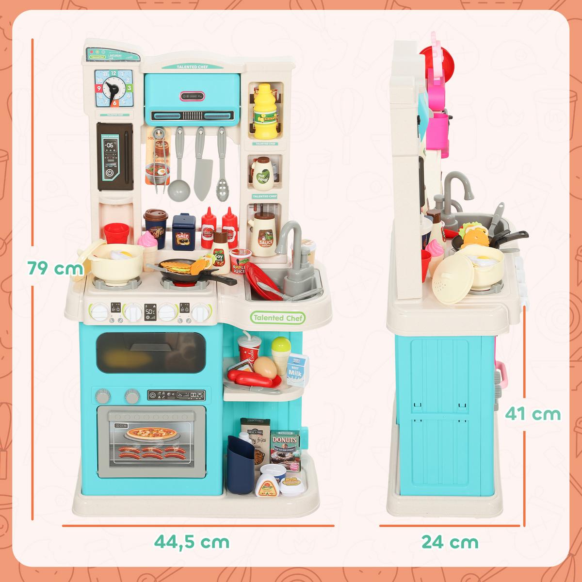 KINDERKÜCHE Spielküche mit Ofen Spüle Licht-und Soundfunktion und Zubehör - Grün, Kunststoff (24/44.5cm) - AIYAPLAY