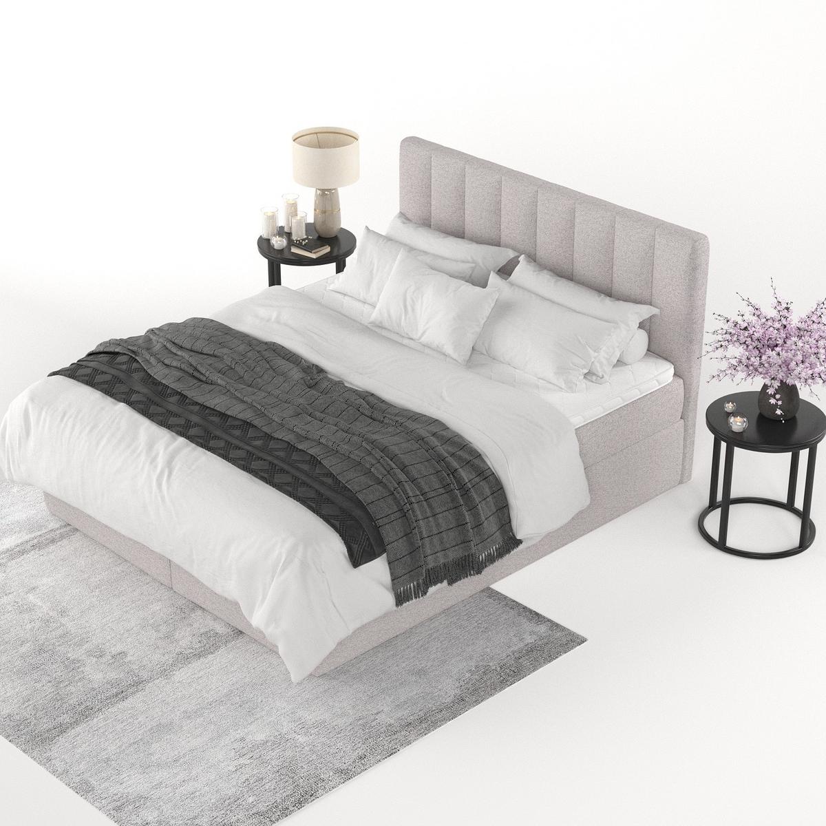 BOXBETT Lusso 160/200 cm Beige im Riva Stoff - Beige/Schwarz, Holz/Holzwerkstoff (160/200cm) - AltaBeds