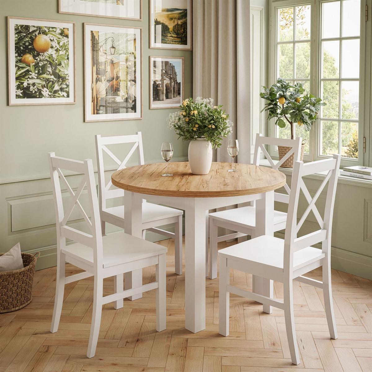 ESSZIMMERSET OLEA Tisch + 4 Stühle - Eichefarben/Weiß, Holzwerkstoff (100/77/100cm) - Lookway