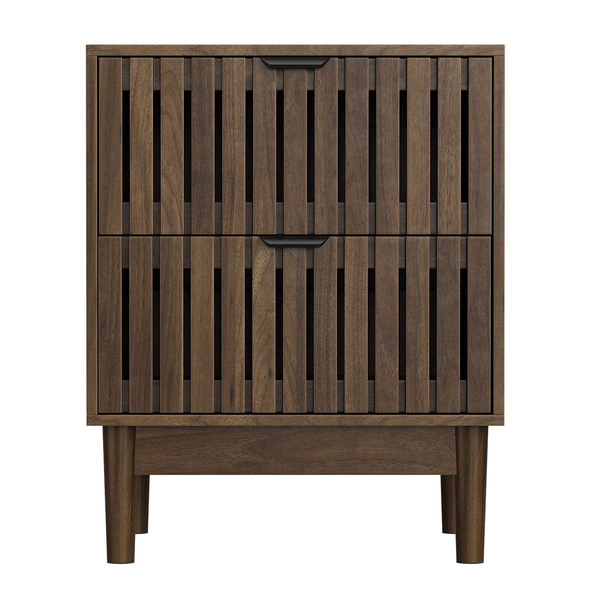 NACHTTISCH in walnuss-optik mit latten-design, 2 schubladen und massivholzbeinen - Walnussfarben, Holzwerkstoff (45/56.5/39cm) - Urban Meuble
