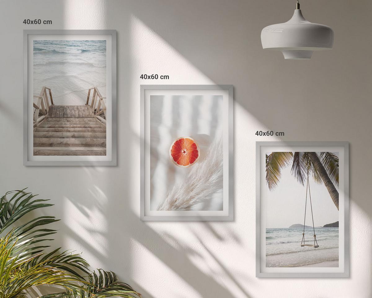 BILDER SET 3er Set - 40x60 cm Silberner Rahmen - Strandtreppe aus Holz, Urlaub - Silberfarben, Kunststoff (40/60cm) - TULUP