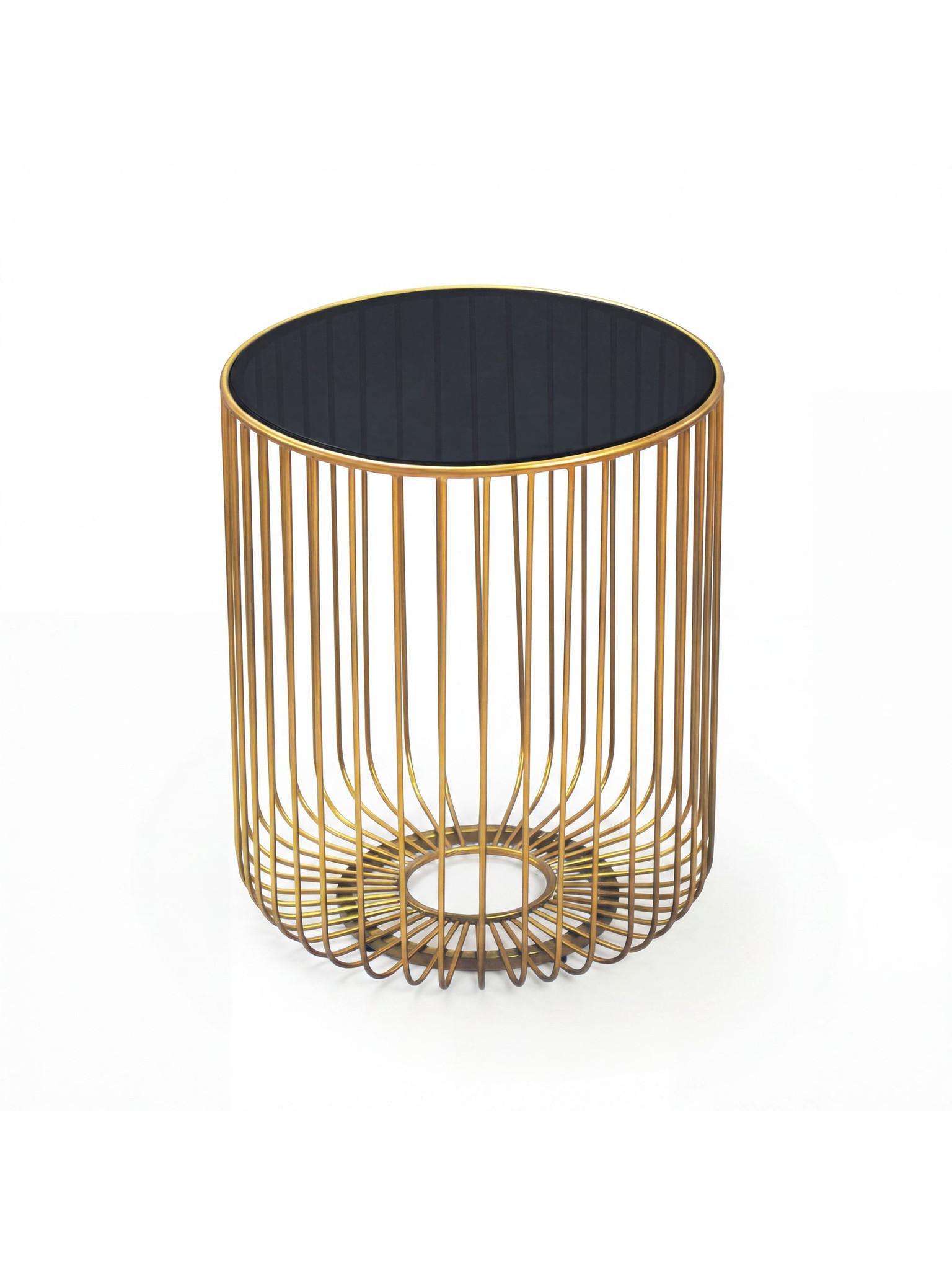 BEISTELLTISCH DENIA, Einscheiben-Sicherheitsglas, Schwarz-Gold, Ø 40 x 47 cm - Goldfarben, Glas/Metall (40/40/47cm) - KADIMA DESIGN