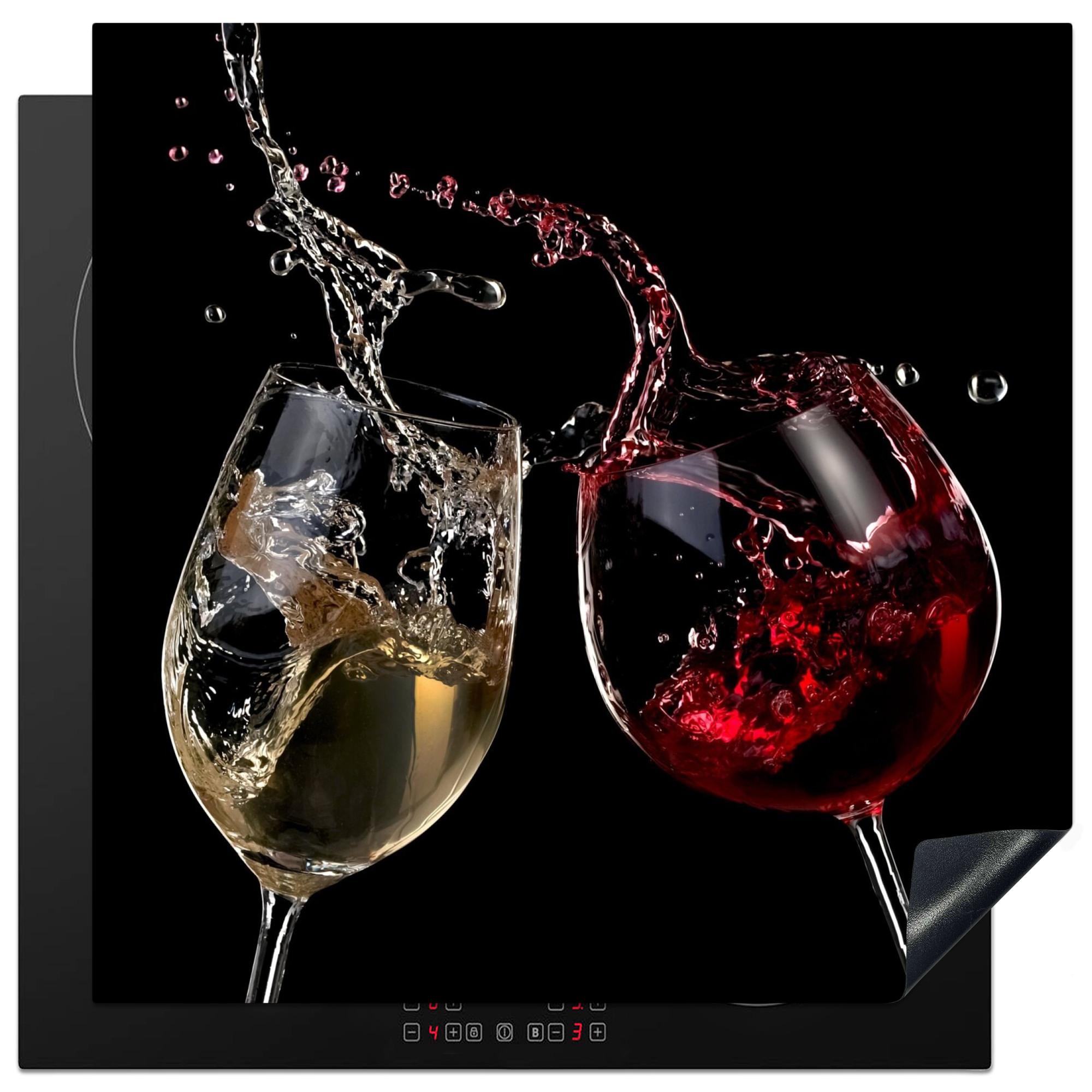 HERDABDECKPLATTE Rotwein - Weißwein - Glas - Schwarz Induktionsmatte 78x78 cm - Weinrot, Kunststoff (78/78/0.2cm) - MuchoWow
