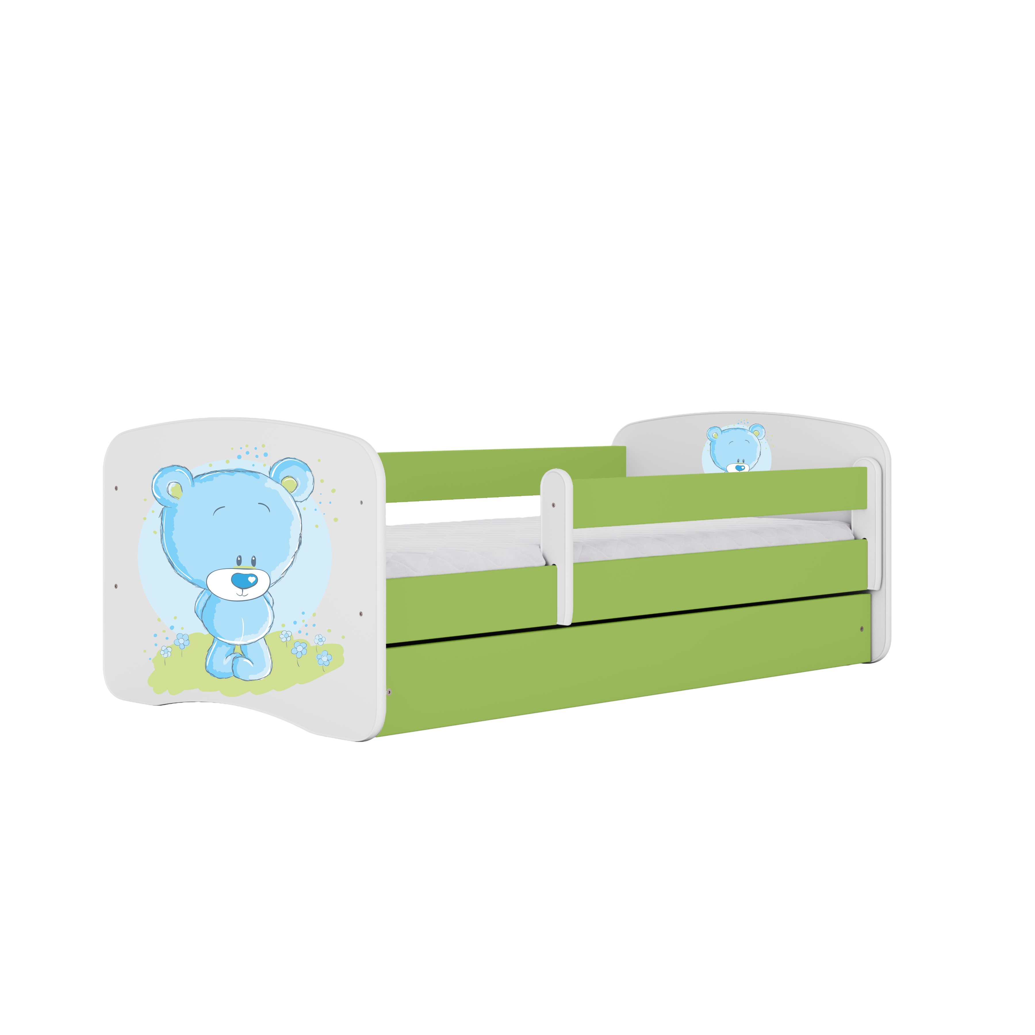 KINDERBETT blauer Teddybär Blumen mit Schublade 140/70 80/61/144 - Grün, Holzwerkstoff (70/140cm) - RAUMHIRSCH FURNITURE