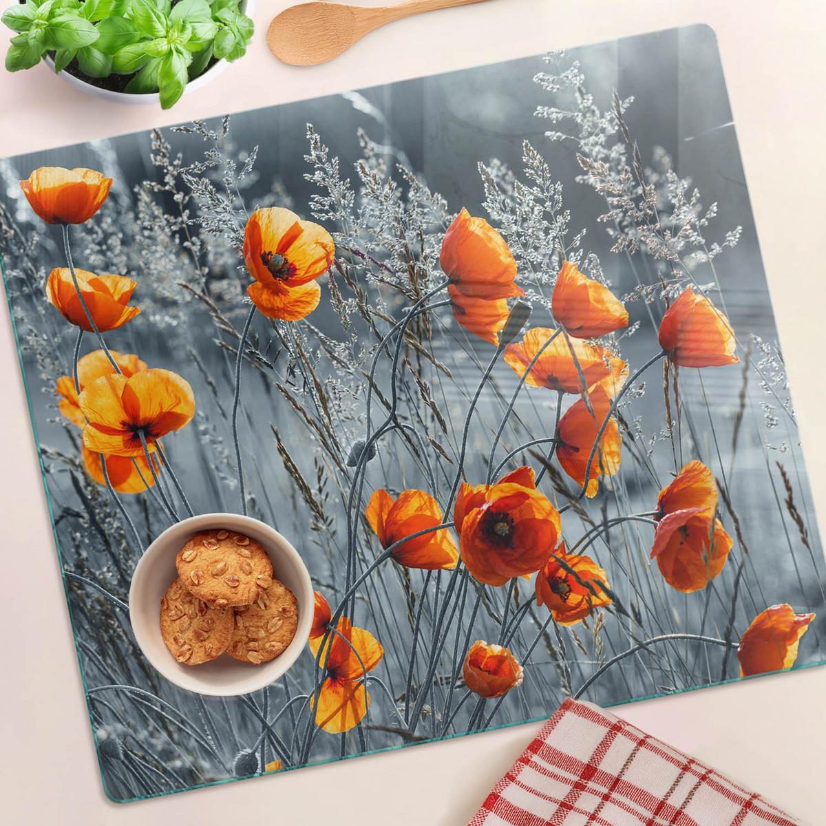 GLASPLATTE 60x52 cm Mohnfeld - Orange, Glas (60/0.4/52cm) - TULUP