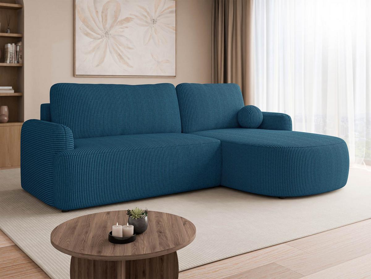 ECKSOFA Loridu Cord, Seite: Rechts - Blau/Schwarz, Holz/Kunststoff (174/250cm) - MIRJAN24