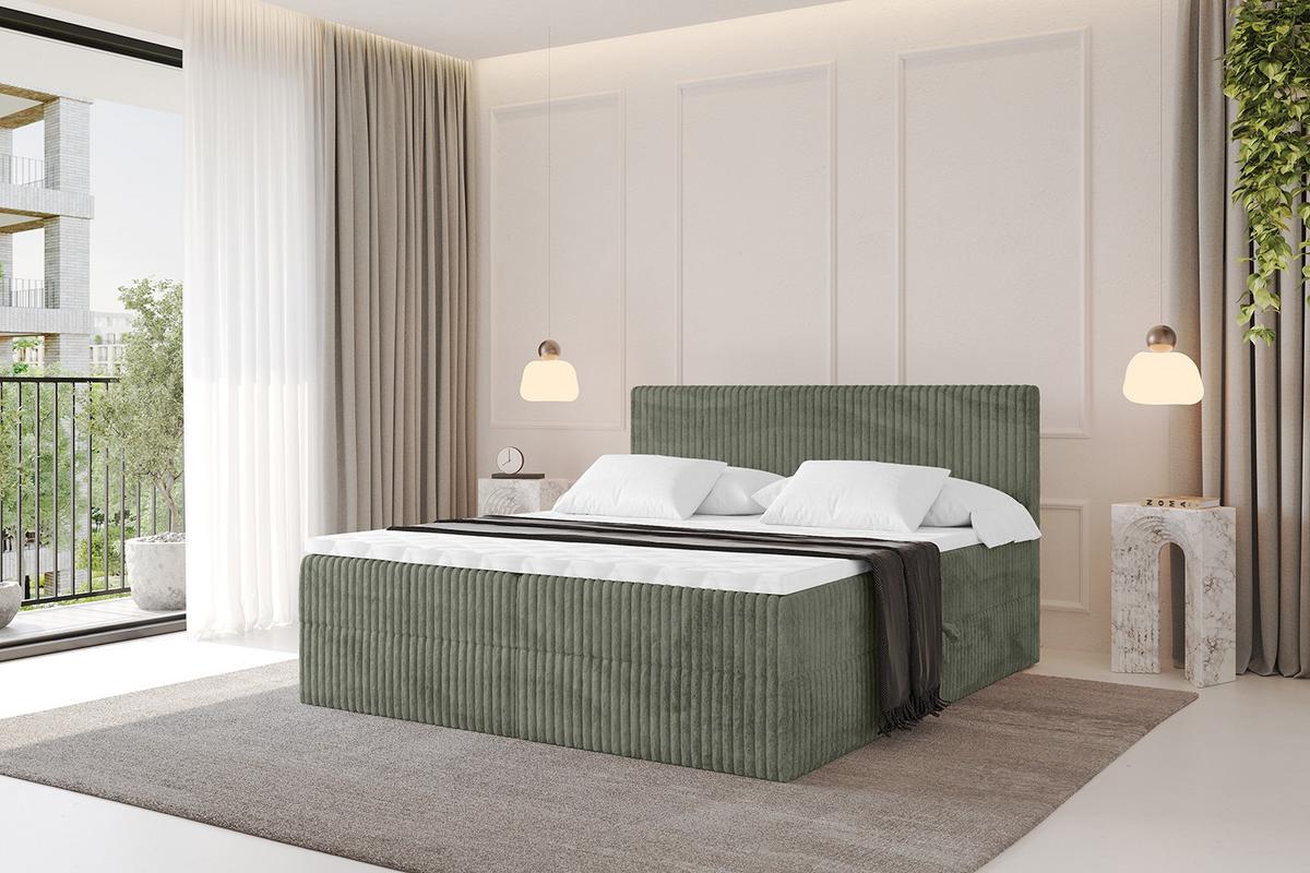 BOXBETT mit Matratze H3 und Lattenrost - TOLO - 140x200 Cord - Olive - Olivgrün, Holzwerkstoff/Kunststoff (140/200cm) - ALTDECOR
