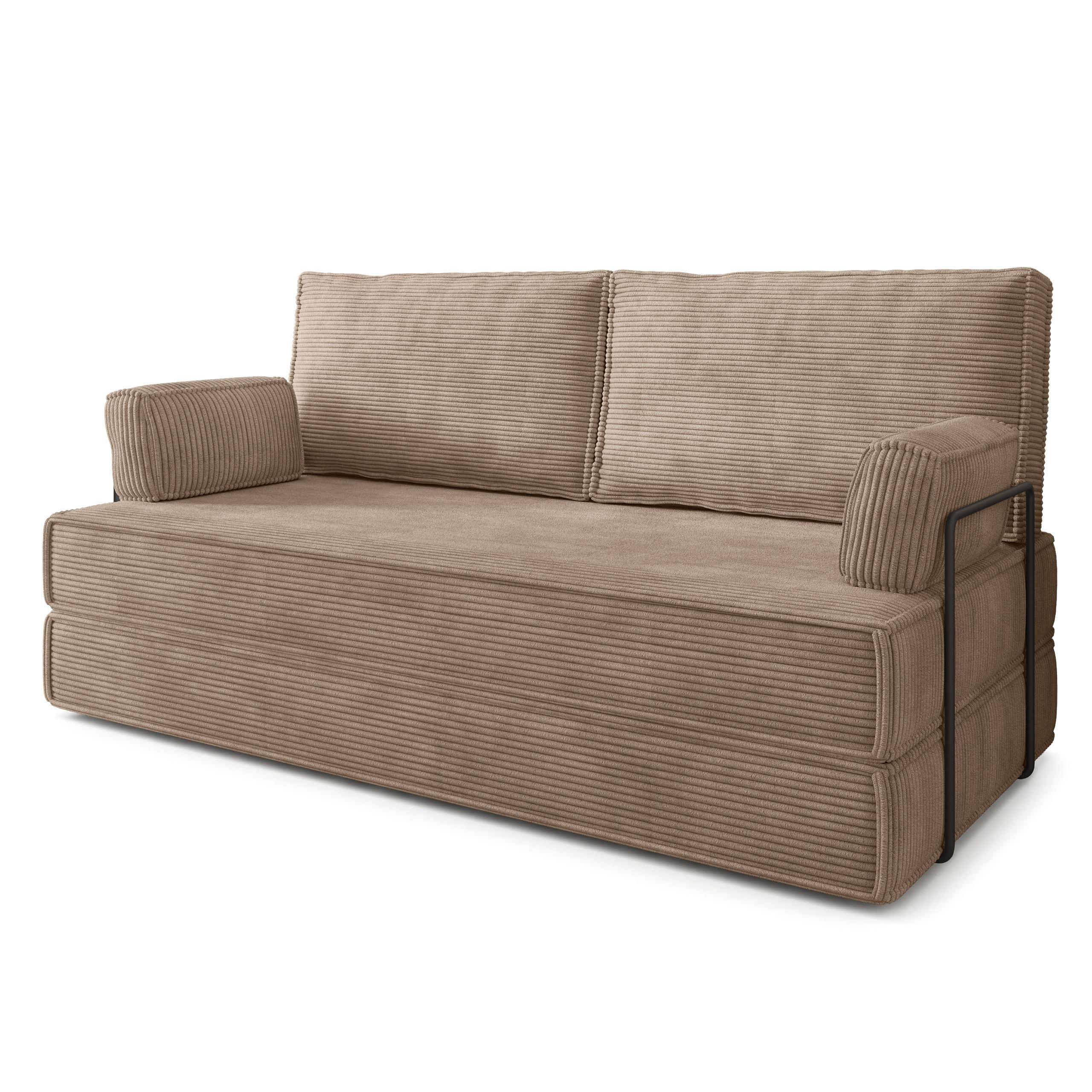 BETTSOFA SILAR aus Schaumstoff Kordstoff Beige Schlaffunktion - Beige, Textil (170/86/80cm) - MASSENO