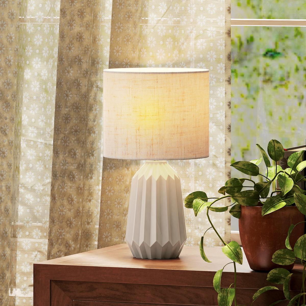 TISCHLAMPE Keramik Leinen Beige - Beige, Keramik (22/22/39cm) - HOMCOM