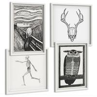 BILDER SET 4er Set - 50x50 cm & 40x60 cm Weißer Rahmen - Inspiration Schrei Schädel Eule - Weiß, Kunststoff (50/50cm) - TULUP