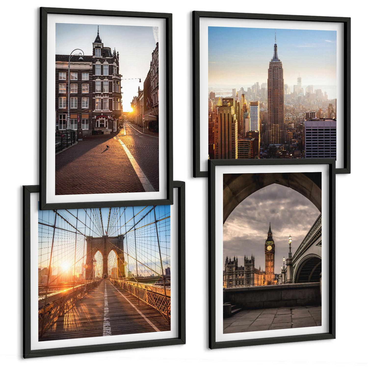BILDER SET 4er Set - 50x50 cm & 40x60 cm Schwarzer Rahmen - London-Ansichtsgemälde-Set - Schwarz, Kunststoff (50/50cm) - TULUP