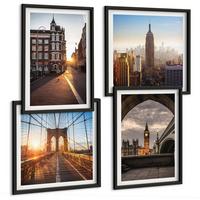 BILDER SET 4er Set - 50x50 cm & 40x60 cm Schwarzer Rahmen - London-Ansichtsgemälde-Set - Schwarz, Kunststoff (50/50cm) - TULUP