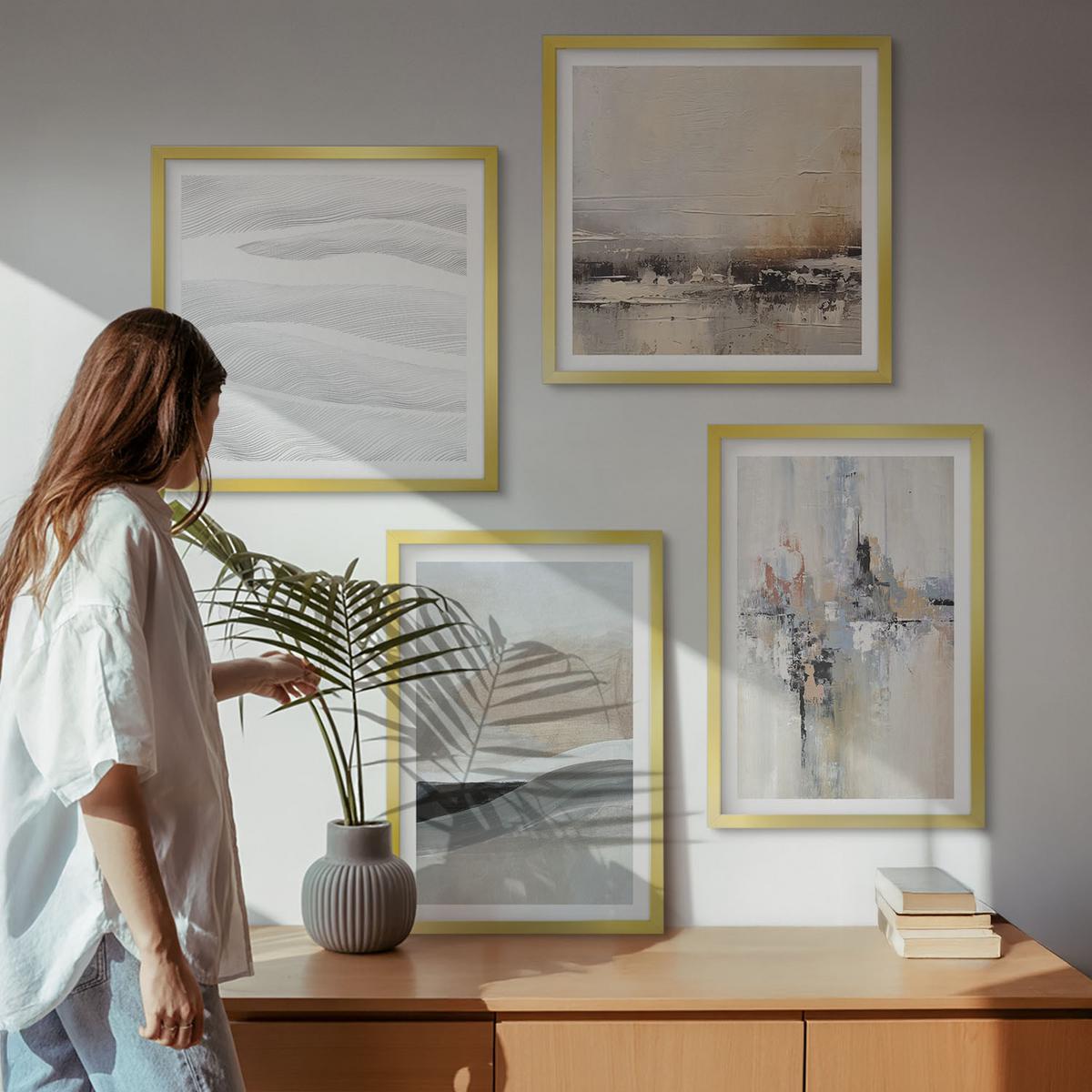 BILDER SET 4er Set - 50x50 cm & 40x60 cm Goldrahmen - Abstrakte Erdmuster - Goldfarben, Kunststoff (50/50cm) - TULUP