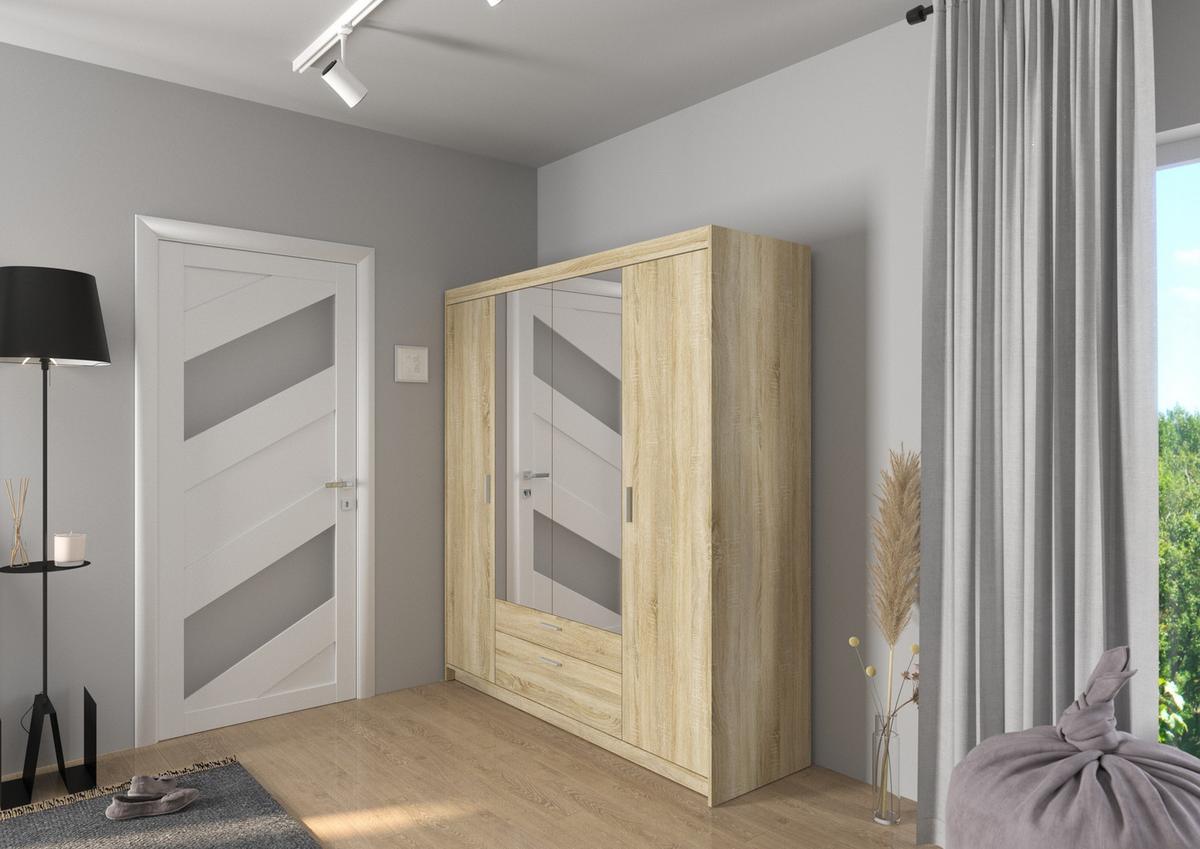 KLEIDERSCHRANK Storicos Sonoma Eiche 176,3/190,5/53 cm - 4T2S Modern mit Schubladen und Spiegel - Sonoma Eiche, Holzwerkstoff/Kunststoff (176.4/190.6/53cm) - AX Living