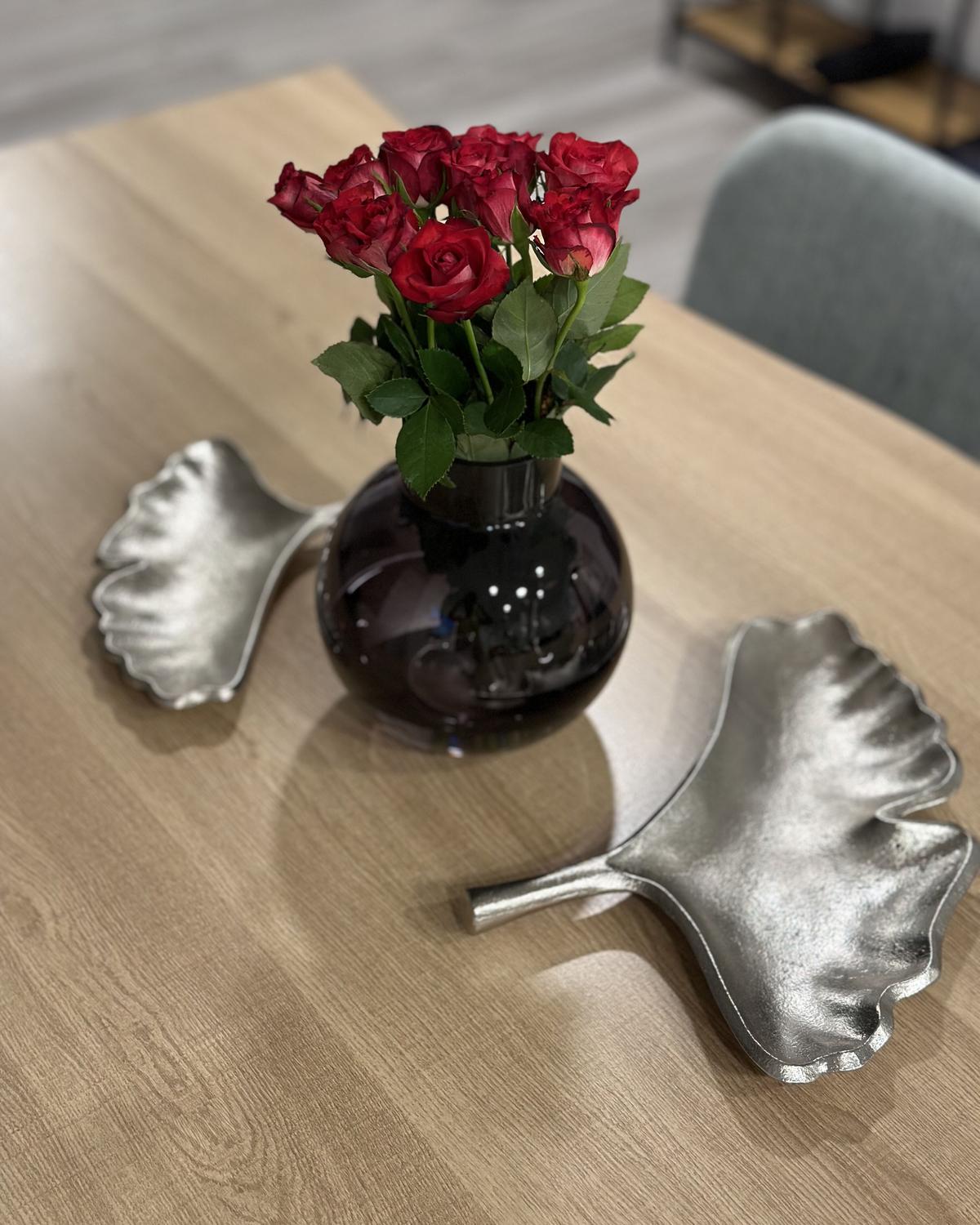 BLUMENVASE Glas grau Polydrosos - Grau, Glas (22cm) - Beliani