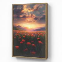 WANDLEUCHTE MIT AKKU Landschaft - Sonnenuntergang - Blumenfeld 60x90 cm - Rot, Holzwerkstoff (60/90/8cm) - OnlyWow