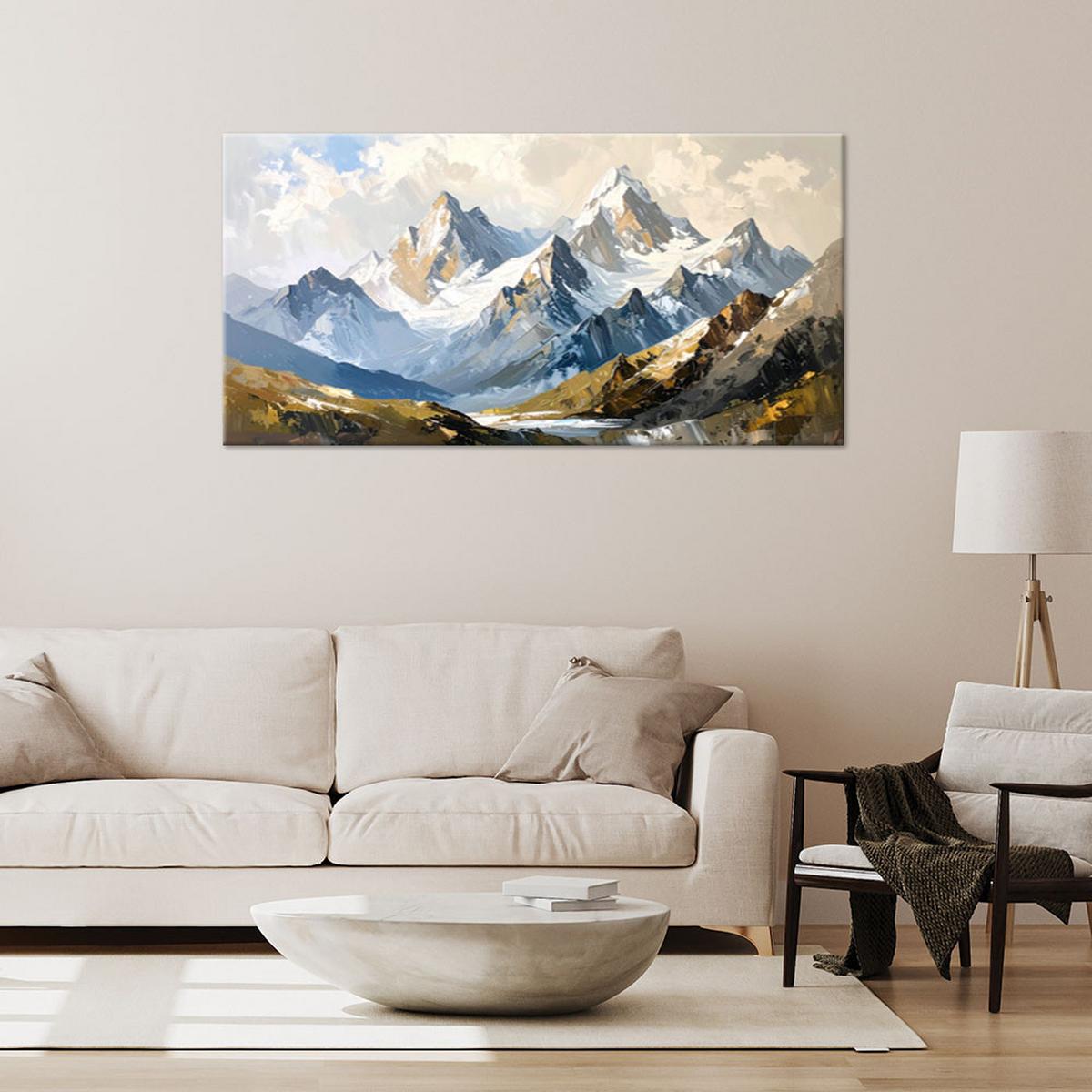 LEINWANDBILD Berge Landschaft wie gemalt 120x60cm - Grau, Textil (120/60cm) - Feeby
