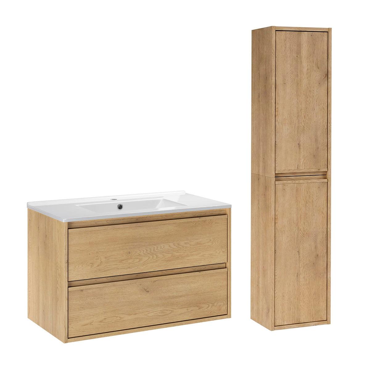 BADMÖBEL 81cm Edmé 2er-Set Holz - Braun, Holzwerkstoff (81/52/46cm) - Petits-meubles