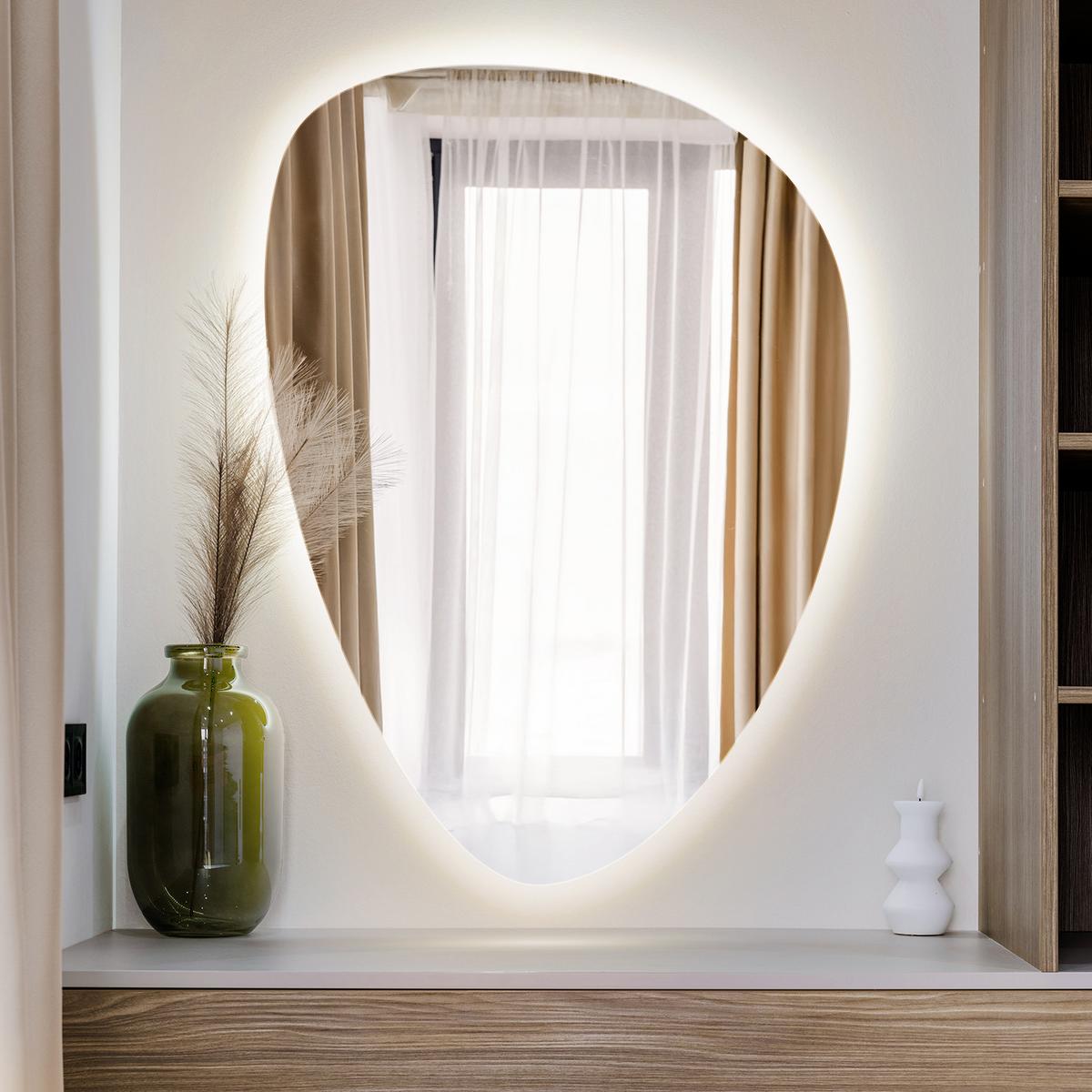 LED SPIEGEL 50x70 cm asymmetrisch 4000K - Hellblau, Glas (50/70/0.4cm) - TULUP