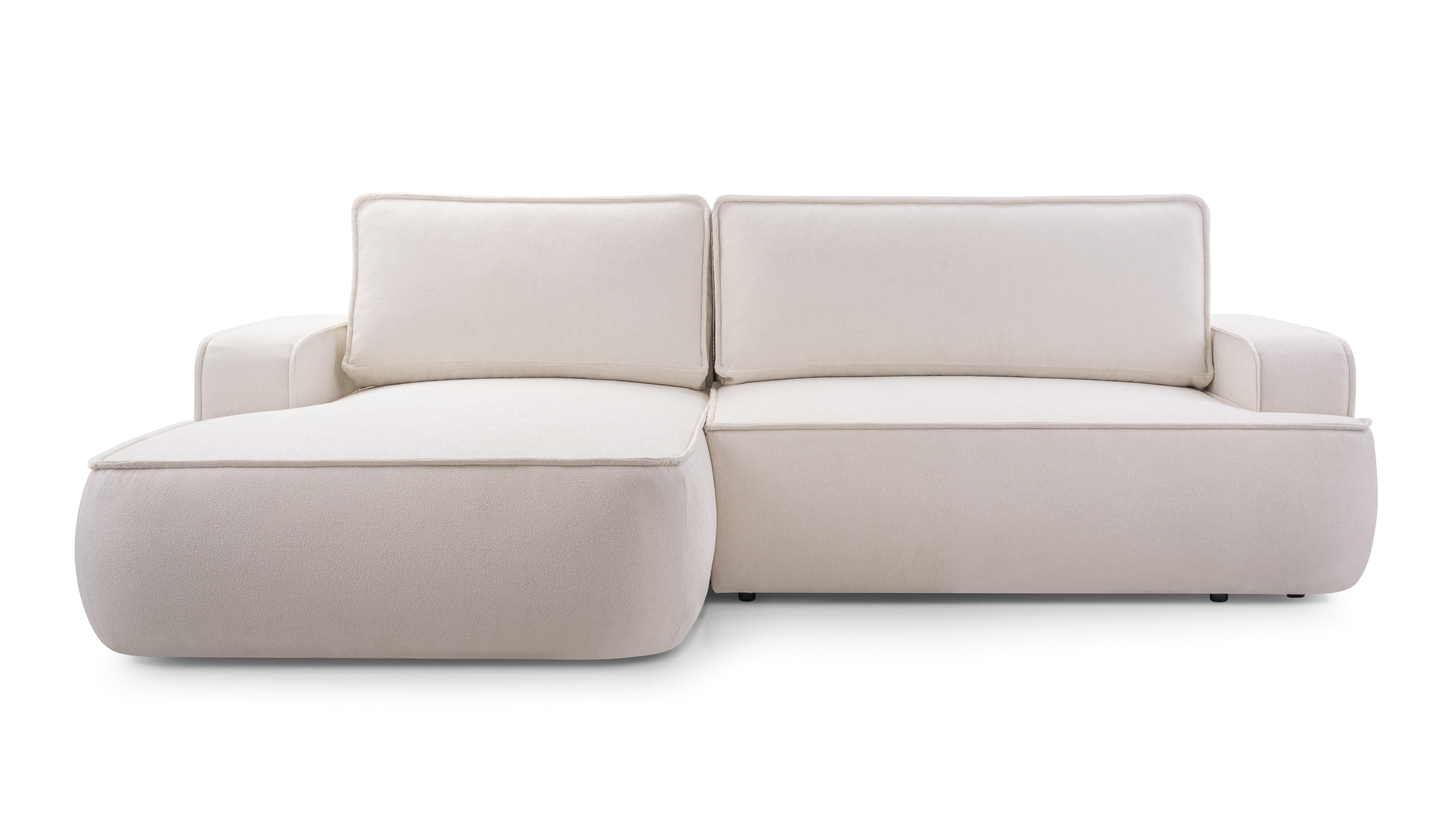 ECKSOFA SOLO Beige Boucle-Stoff mit Schlaffunktion - Beige, Holz (260/168cm) - MASSENO
