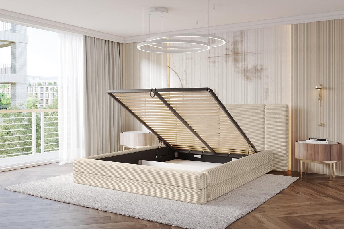 POLSTERBETT mit Bettkasten und Lattenrost, Bett mit Matratze H3/H4 - TEVO 140x200 Beige - Creme, Holzwerkstoff/Textil (140/200cm) - ALTDECOR