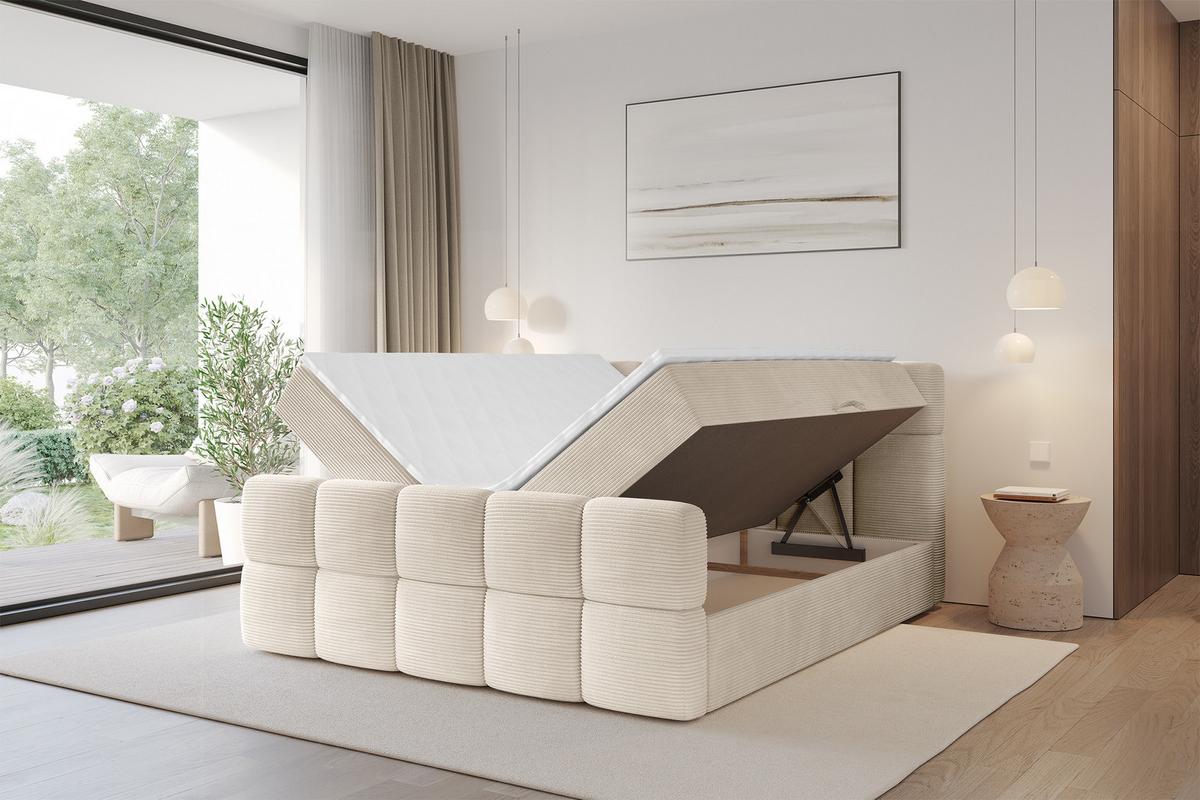 BOXBETT mit Matratze H3 - FAMA-Z - 140x200 cm Beige Poso - Ecru, Holzwerkstoff (140/200cm) - ALTDECOR