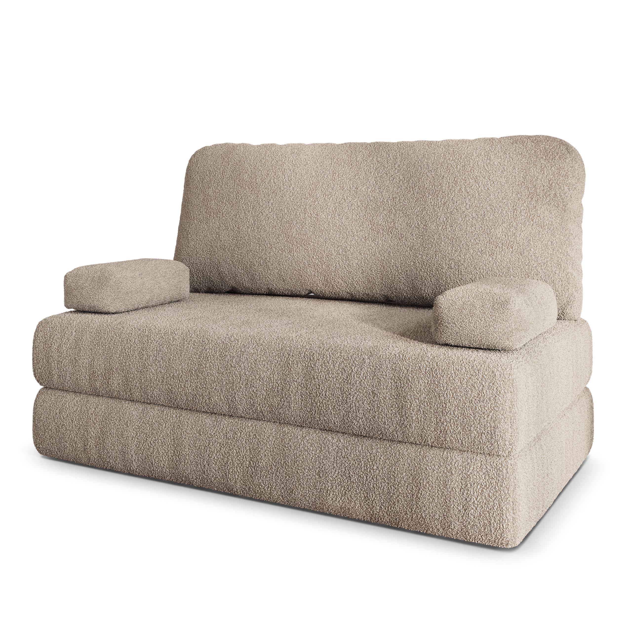 BETTSOFA KESTE aus Schaumstoff Bucle-Stoff Beige Schlaffunktion - Beige, Textil (140/86/60cm) - MASSENO