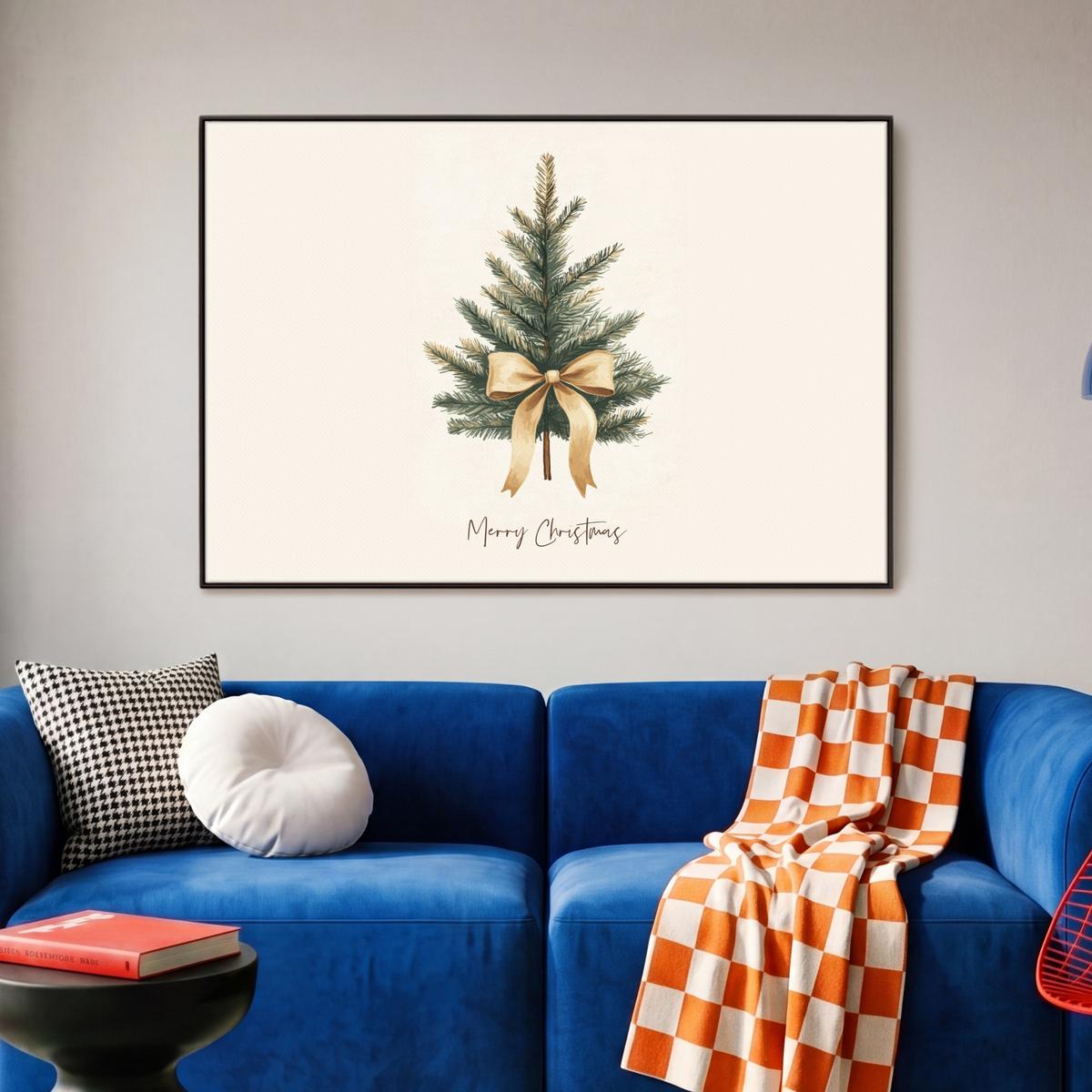 LEINWAND Bilder mit Rahmen - Weihnachtsbaum - Weihnachten - Frohe Weihnachten - Beige - 90x60 - Sandfarben, Textil (90/60cm) - MuchoWow